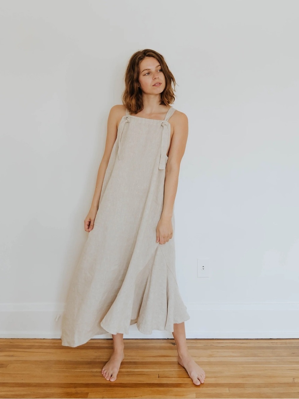 Cedar & Vine Swing Linen Dress XXS Gray Tie-Strap Made in Canada Slow Fashion